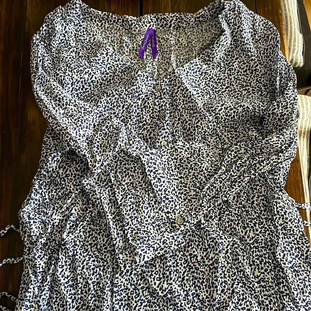 Seraphine Maternity Blouse, Size 10 Navy Blue and White Print